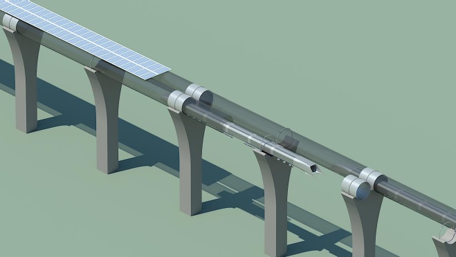 rura w przekroju, z dołączonymi panelami słonecznymi hyperloop