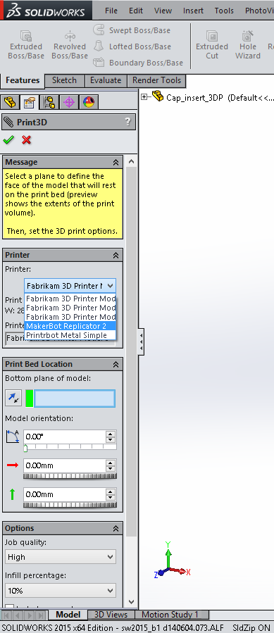 Bezpośredni druk 3D z programu Solidworks 2015-2